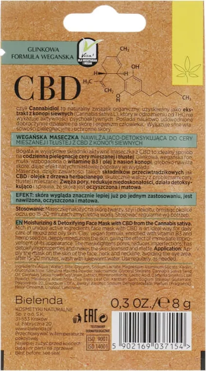*Маска Bielenda CBD Cannabidiol для комбинированной и жирной кожи 8г