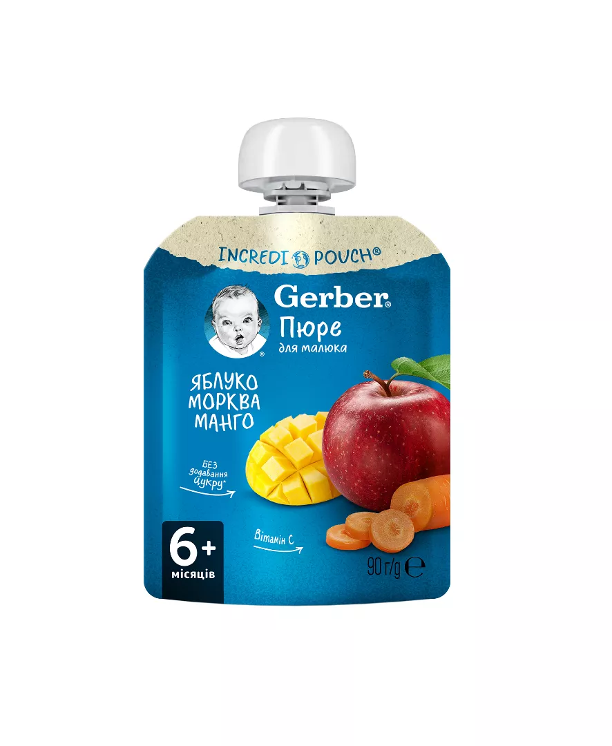 Пюре Gerber яблоко, манго и морковь 90г (пауч)
