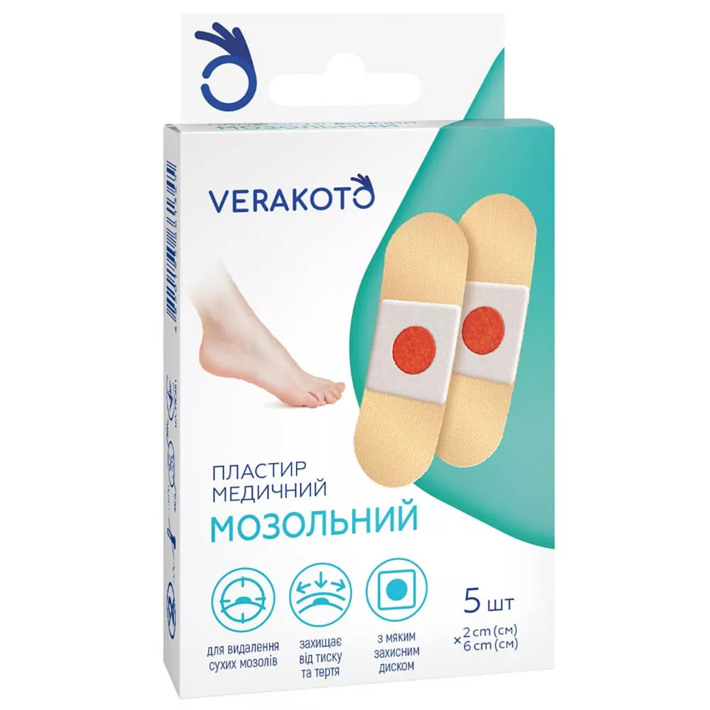 Лейкопластырь VERAKOTO мед. мозольный 2cм*6cм №5