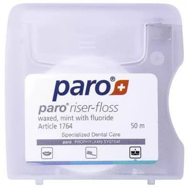 *Зубная нить Paro Swiss riser-floss вощеная с мятой и фторидом 50м