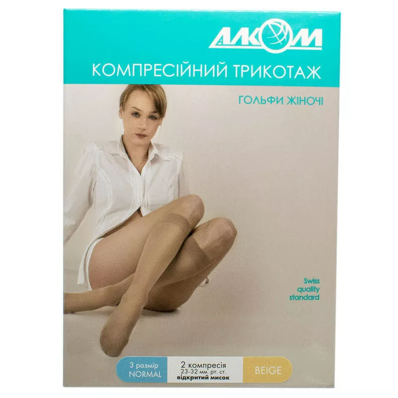 *Н03 ЛТ 5082 Гольфы жен.компр.с откр. мыском бежевые 2компр р.3