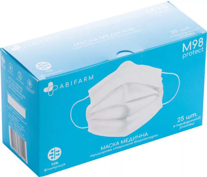 *Маска 3х-сл.ABIFARM мед.стер.белая М98 №1 (25шт.в кор.)
