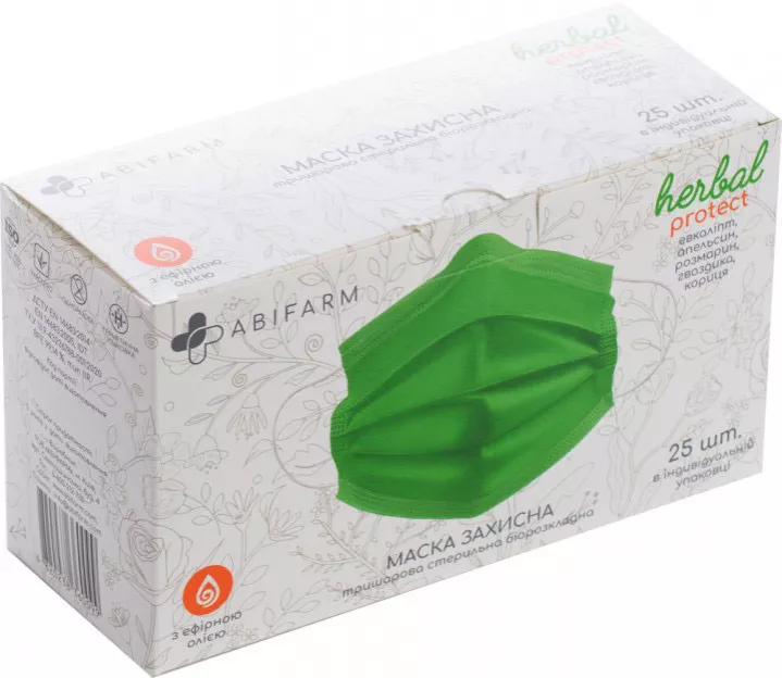 *Маска 3х-сл.ABIFARM защ.стер.с эфир.маслами HERBAL PROTECT №1 (25шт.в кор.)