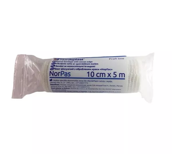 *Бинт NORDEPLAST НорПас фиксирующий с обработ. краем 10 см*5 м