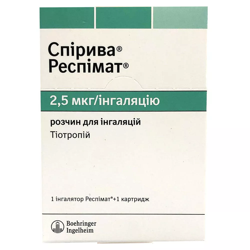 Спирива Респимат раствор для ингаляций 2,5 мкг/инг картридж 4 мл (60 ингаляций) в комплекте с ингалятором Респимат 1 шт