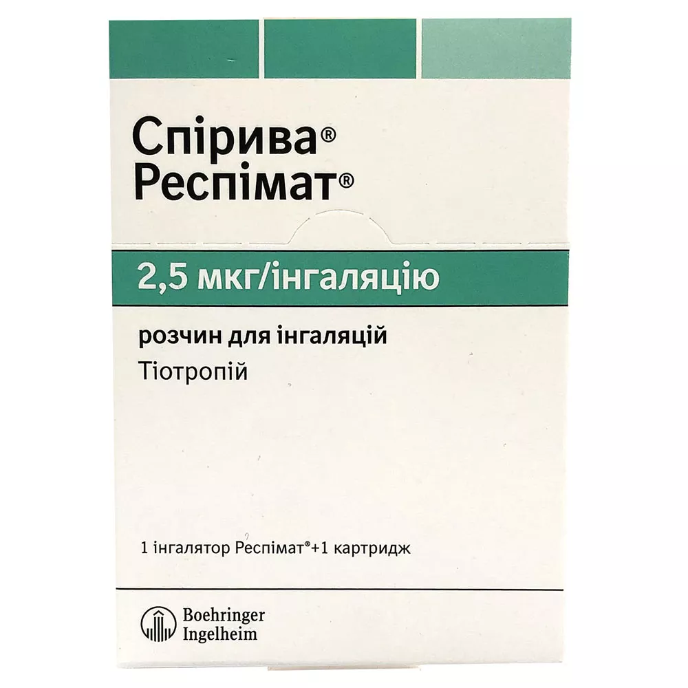 Спирива Респимат раствор для ингаляций 2,5 мкг/инг картридж 4 мл (60 ингаляций) 1 шт. + ингалятор Респимат 1 шт
