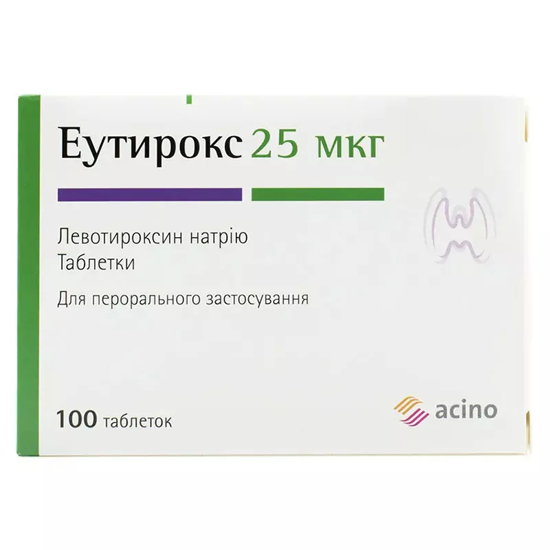 Еутирокс таблетки по 25 мкг 100 шт. (25х4)