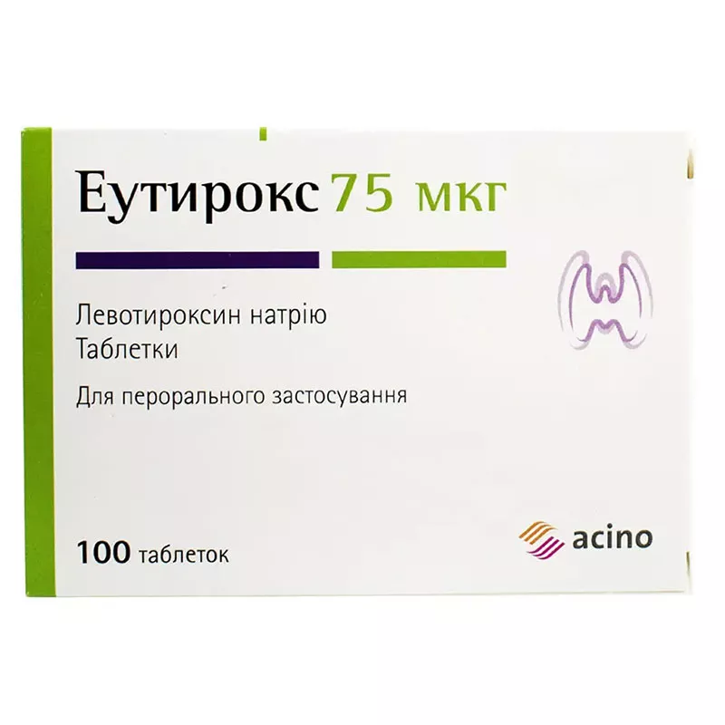 Эутирокс таблетки по 75 мкг 100 шт. (25х4)