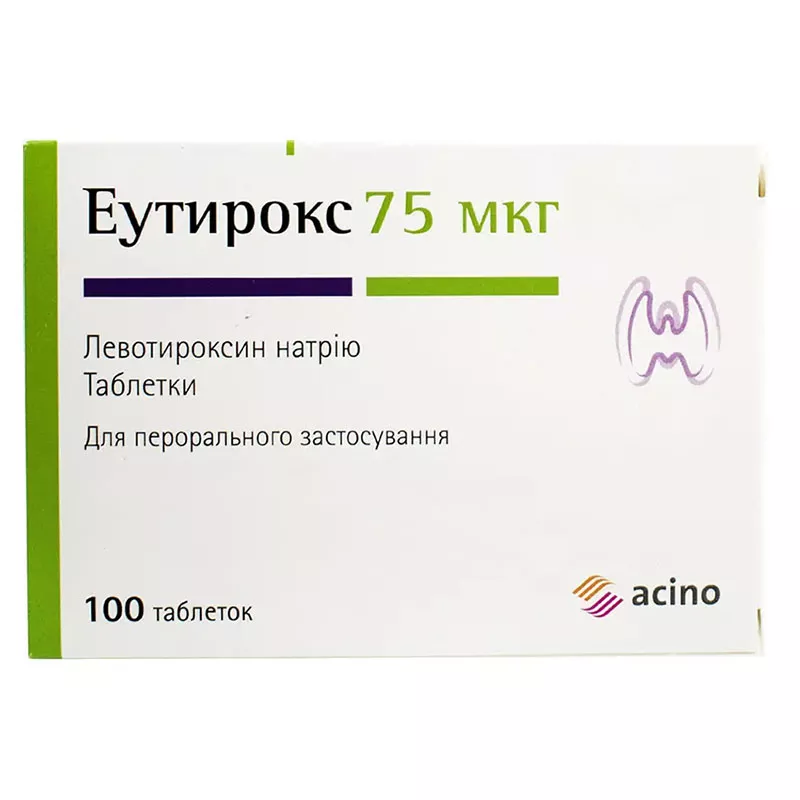 Еутирокс таблетки по 75 мкг 100 шт. (25х4)
