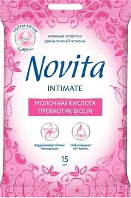 *Салфетки Novita Intimate Влажная Пребиотик биолин №15