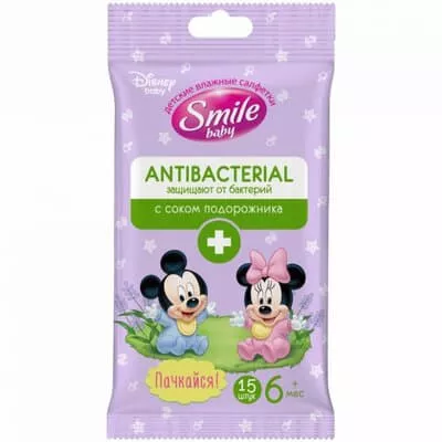 *Салфетки Smile Baby Antibacterial влажные New DESIGN sticker педиатры №15