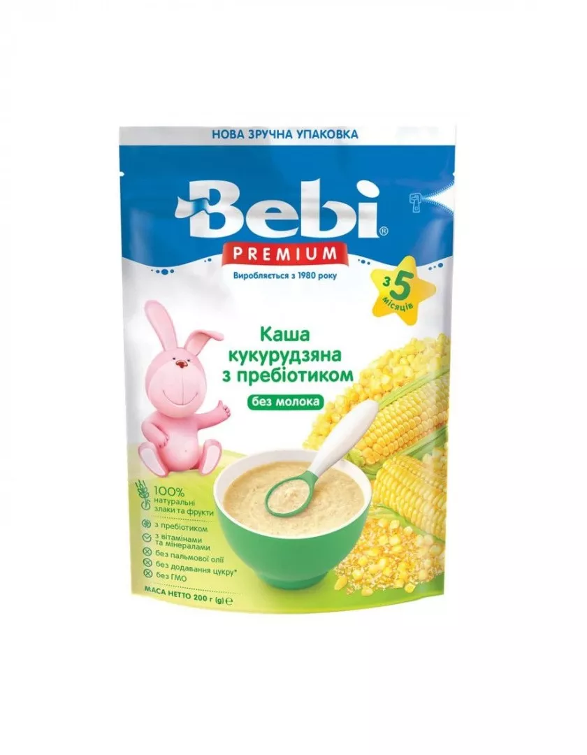 Каша Bebi Премиум безмолочная Кукурузная с преб. с 5 мес 200г