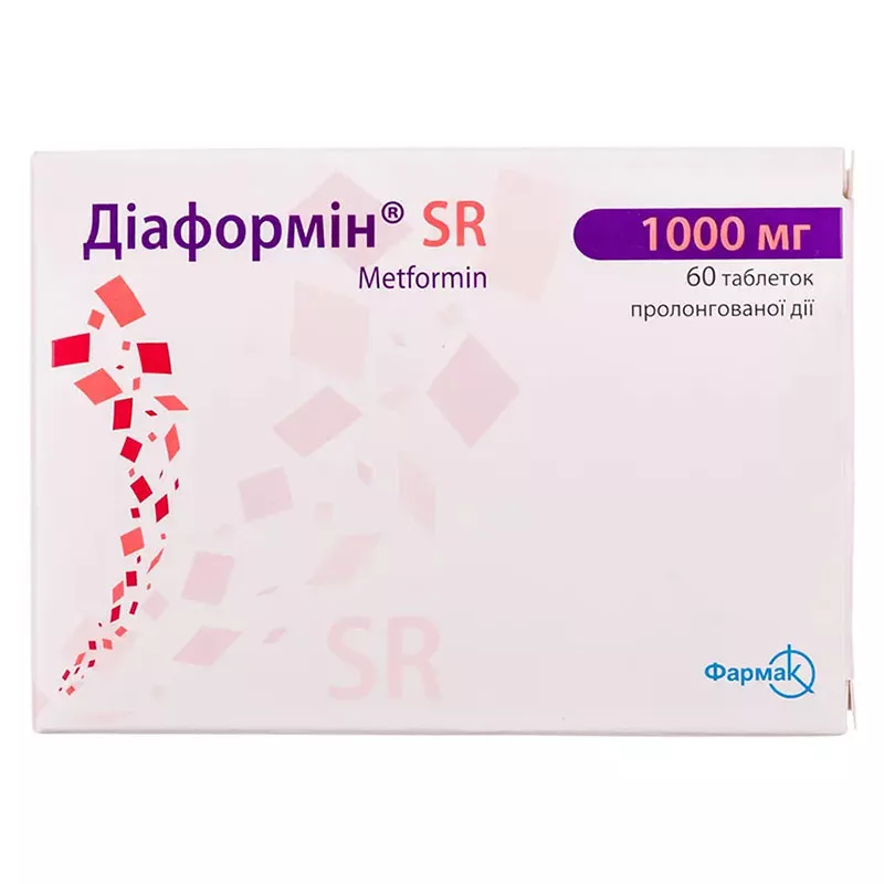 Диаформин SR таблетки по 1000 мг 60 шт. (10х6)