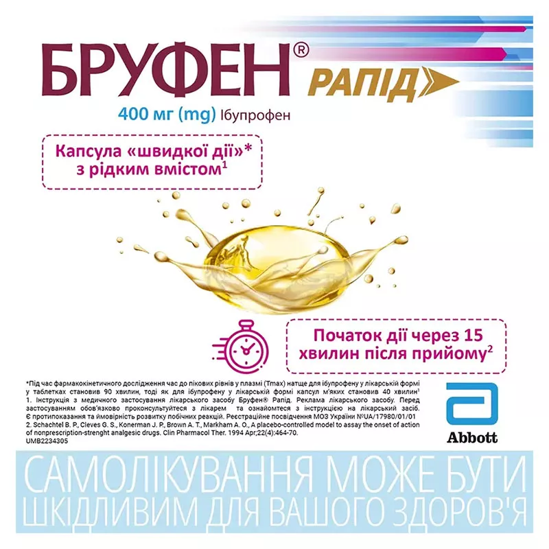 Бруфен рапид капсулы по 400 мг 10 шт. (10х1)