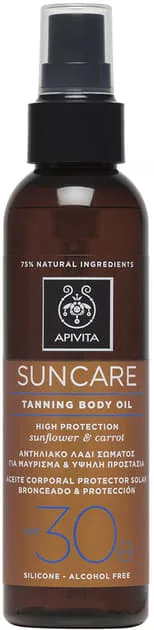 *Масло-спрей Apivita SUNCARE для тела для загара SPF30 с подсолнечником и морковью 150мл