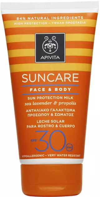 *Молочко Apivita SUNCARE для лица, тела солнцезащитное SPF30 с кермеком и прополисом 150мл