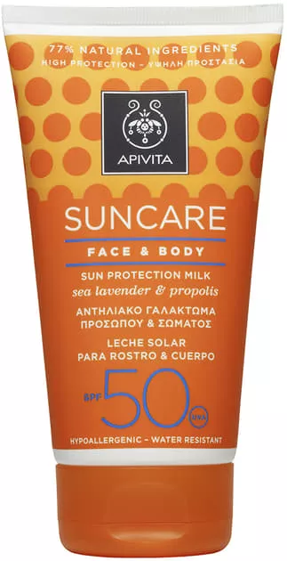 *Молочко Apivita SUNCARE для лица, тела солнцезащитное SPF50 с кермеком и прополисом 150мл