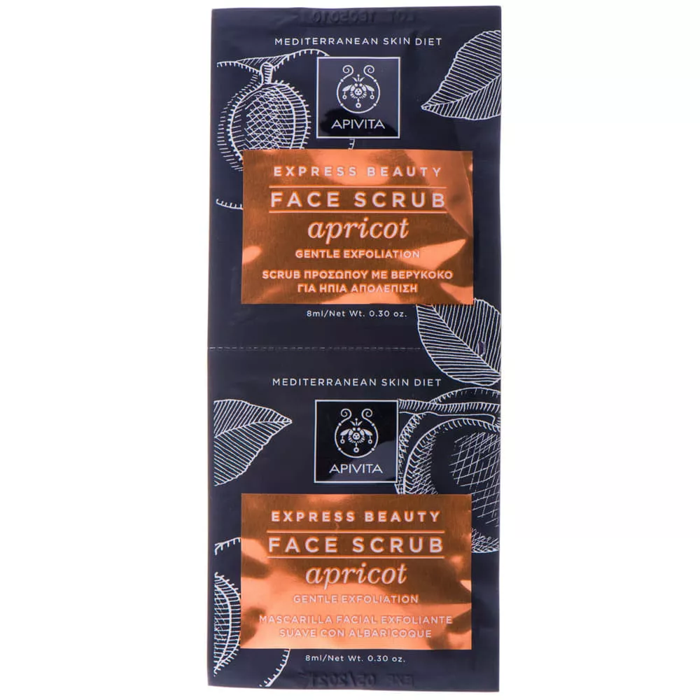 *Гель Apivita EXPRESS BEAUTY с абрикосом деликатный отшелушивающий  2х8 мл