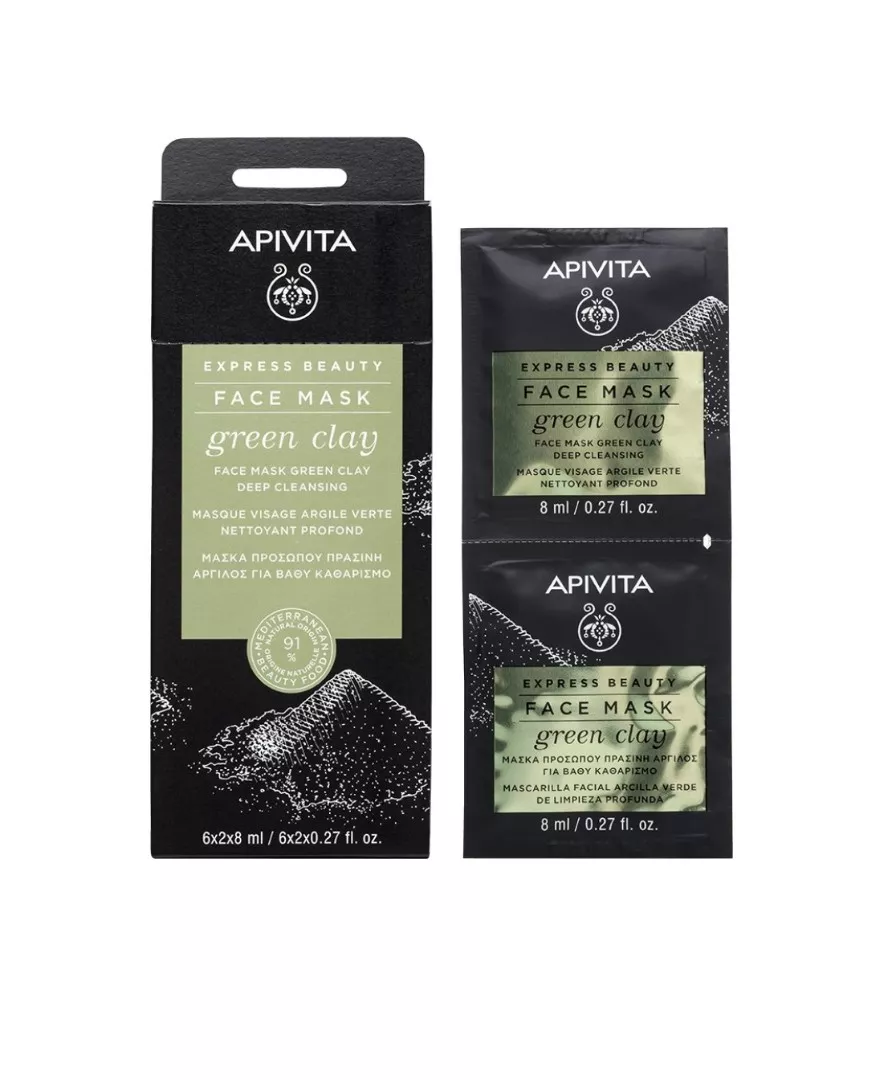 Маска Apivita EXPRESS BEAUTY с зеленой глиною глубокого очищения 2х8 мл