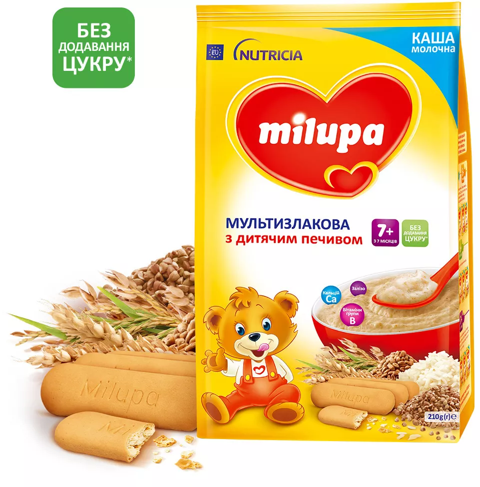 Каша Milupa мультизлаковая с детским печеньем для детей от 7-ми мес 210г