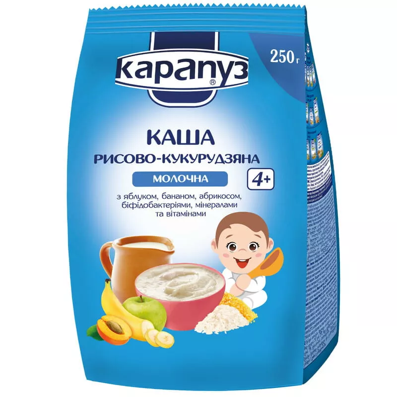 *Каша Карапуз рисово-кукурузная молочная с яблоком, бананом и абрикосом с 4-х мес. 250 г