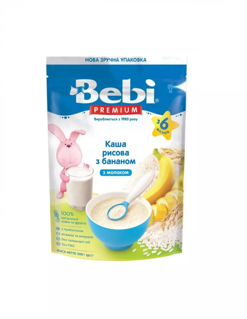 Каша Bebi Премиум молочная Рисовая с бананом с 6 мес 200г