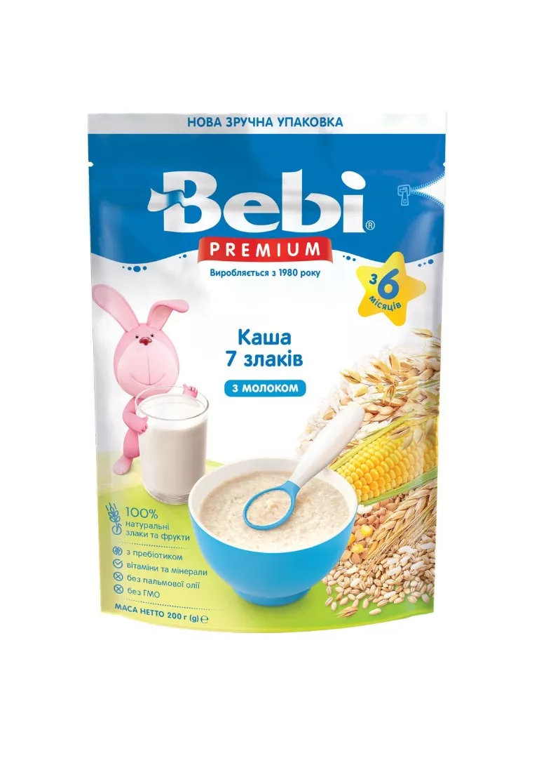 Каша Bebi Премиум молочная 7 злаков с 6 мес 200г