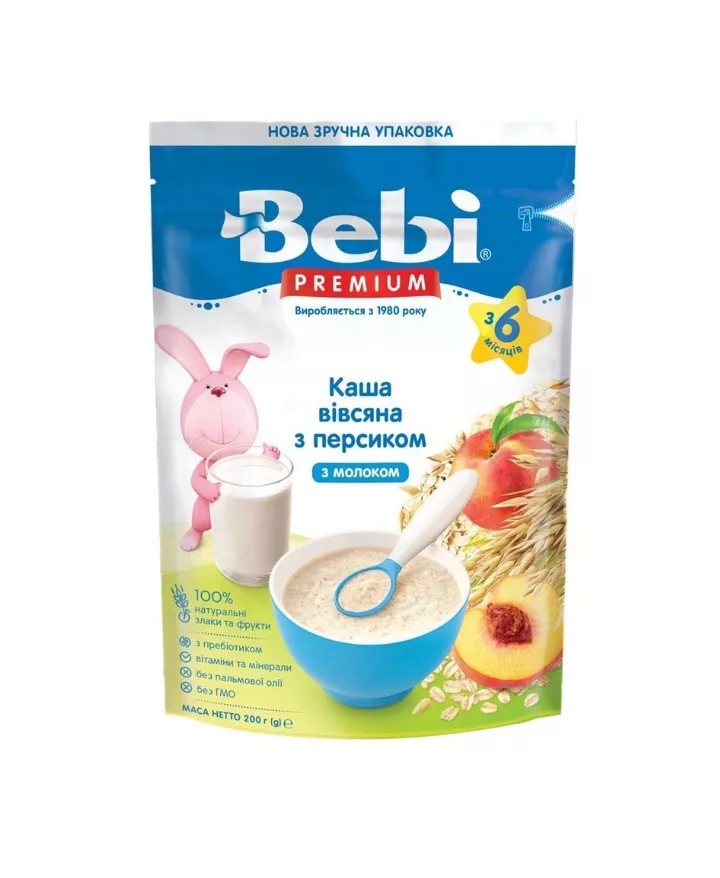 Каша Bebi Премиум молочная Овсяная с персиком с 6 мес 200г