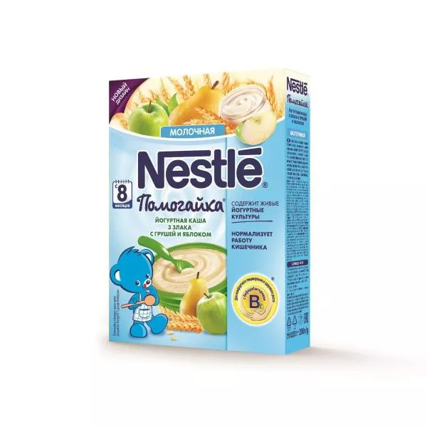 *Каша Nestle Помогайка молочная йогуртная 3 злака с грушами и яблоками 200 г