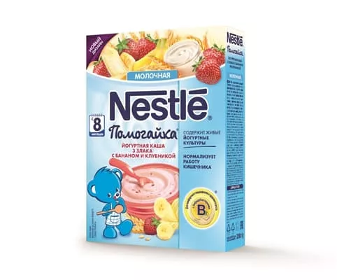*Каша Nestle Помогайка молочная йогуртная 3 злака с бананом и клубникой 200 г