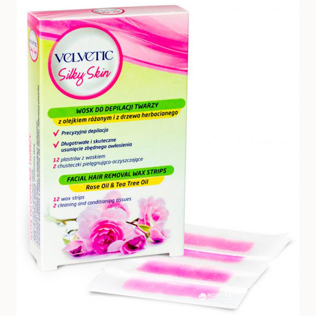 Воскові смужки VELVETIC SILKY SKIN для депіляції обличчя Троянда №12