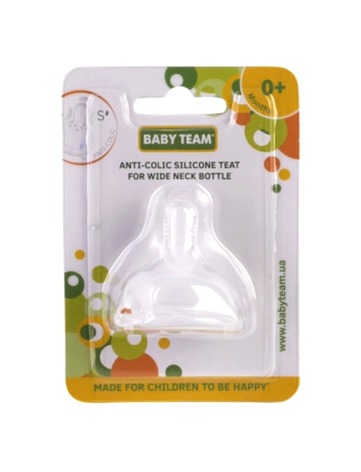 Соска Baby Team 2025 силіконова антиколікова для пляшечок з широким горлом