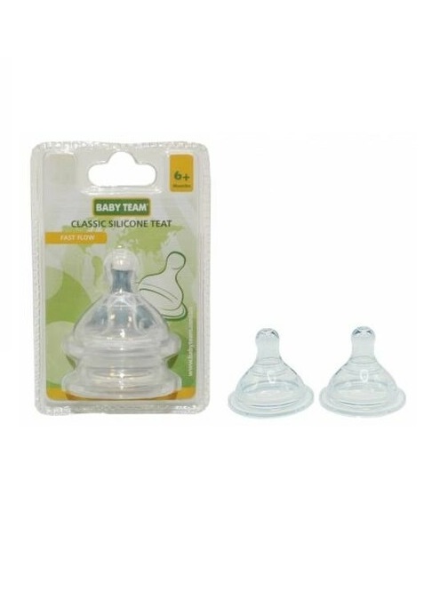 Соска Baby Team 2022 силіконова для пляшечки з широким горлом, 2шт. швидкий потік 6+