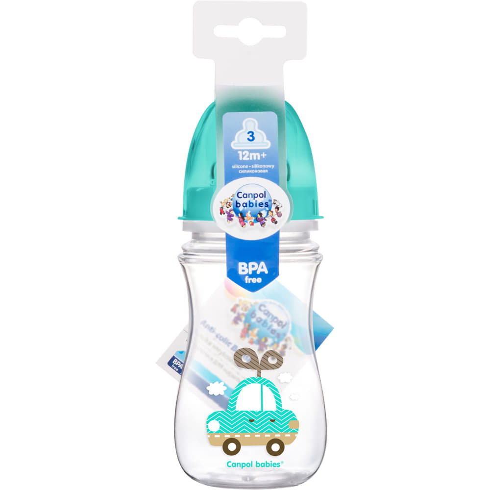 Пляшечка Canpol з широким отвором антиколікова Easystart - Кольорові звірята 35/206 240 мл