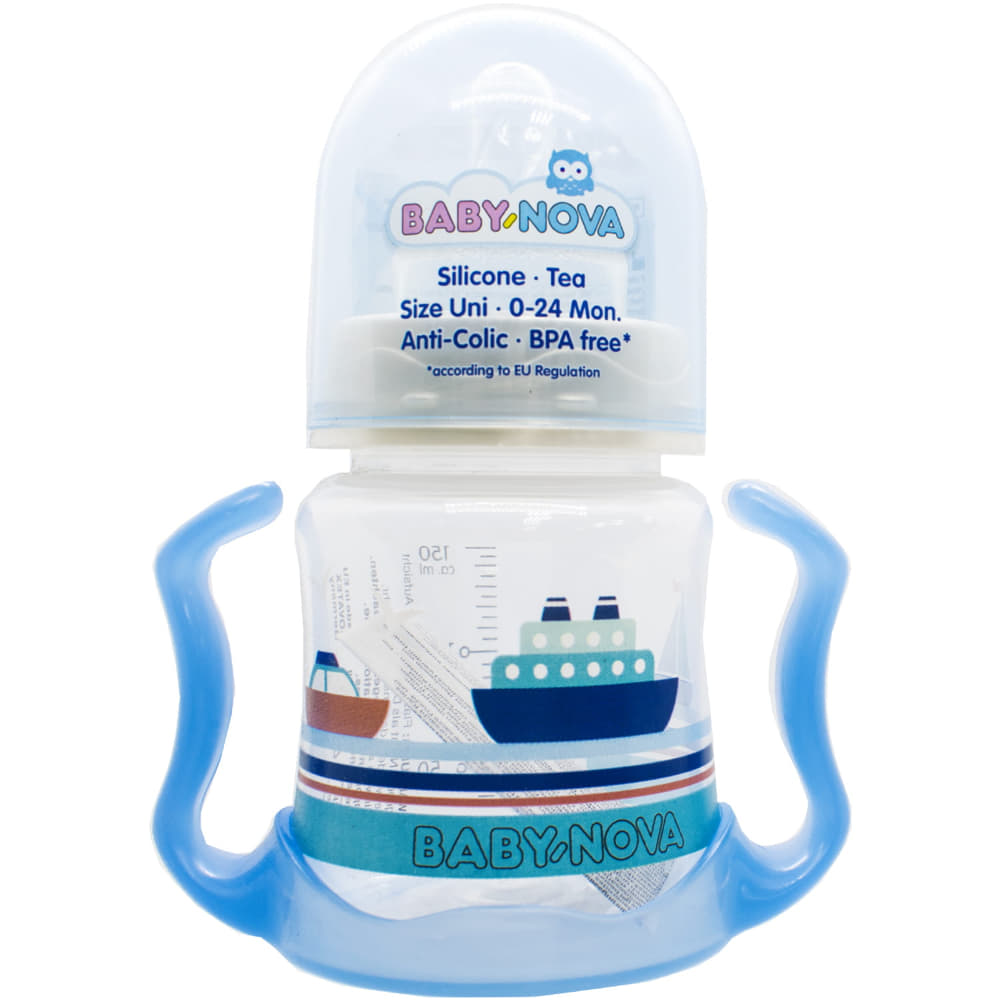 *Бутылочка Baby-nova 3960175 пласт.ПП шир.горл.Декор 150мл с ручкой *Бутылочка Baby-nova 3960175 пласт.ПП шир.горл.Декор 150мл с ручкой