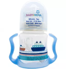 *Бутылочка Baby-nova 3960175 пласт.ПП шир.горл.Декор 150мл с ручкой