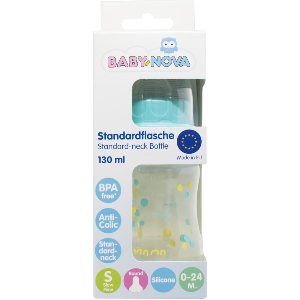 *Пляшечка Baby-nova Однокольорова пластмасова 130мл блакитна