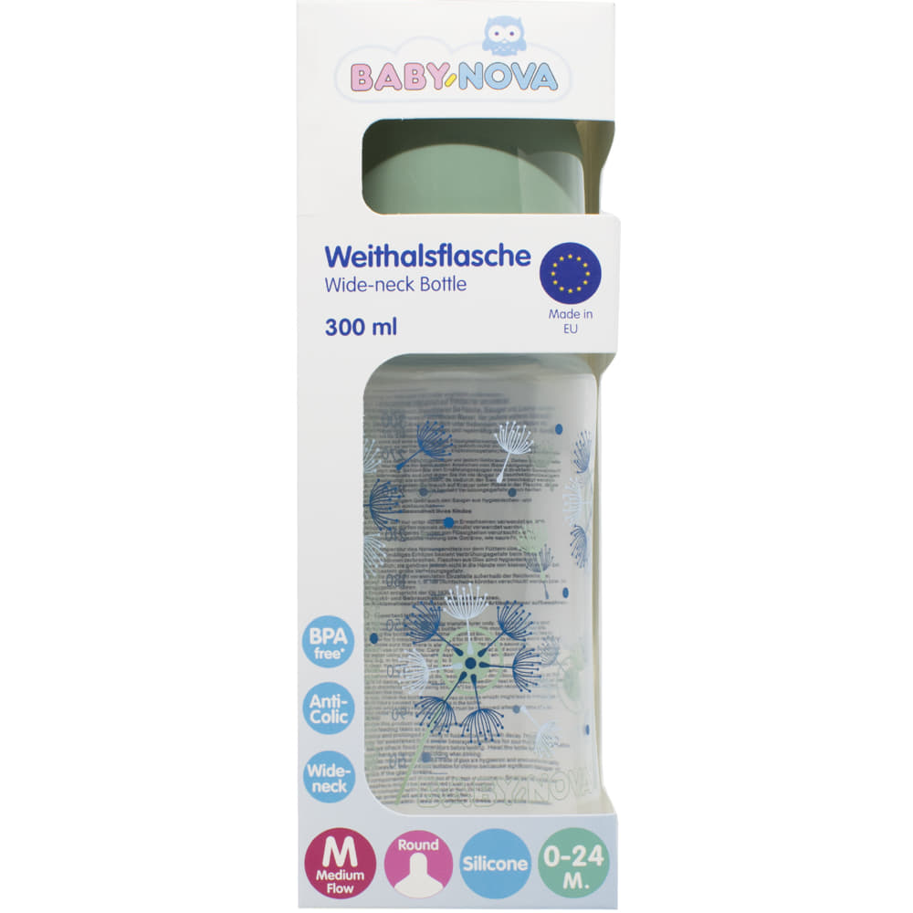 *Бутылочка Baby-nova 48002-2 пласт.ПП шир.горл.Декор зеленая 300мл *Бутылочка Baby-nova 48002-2 пласт.ПП шир.горл.Декор зеленая 300мл