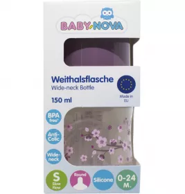 *Бутылочка Baby-nova 45001-1 пласт.ПП шир.горл.Декор сиреневая 150мл