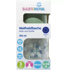 *Бутылочка Baby-nova 45001-2 пласт.ПП шир.горл.Декор зеленая 150мл