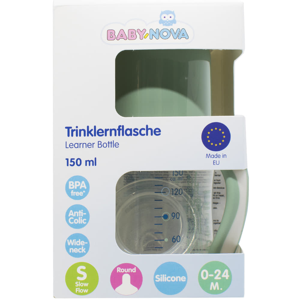 *Бутылочка Baby-nova 45003-2 пласт.ПП шир.горл.Декор зеленая 150мл с ручкой *Бутылочка Baby-nova 45003-2 пласт.ПП шир.горл.Декор зеленая 150мл с ручкой