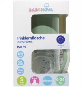 *Бутылочка Baby-nova 45003-2 пласт.ПП шир.горл.Декор зеленая 150мл с ручкой
