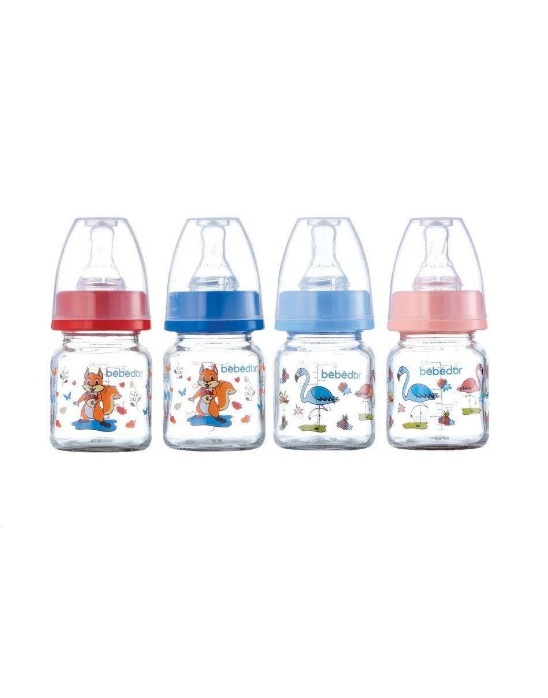 *Пляшечка 35301 Bebedor скляна з малюнком із силіконовою соскою повільний потік 60 мл