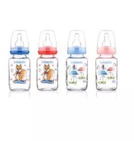 *Пляшечка 30302 Bebedor скляна з малюнком із силіконовою соскою середній потік 125 мл