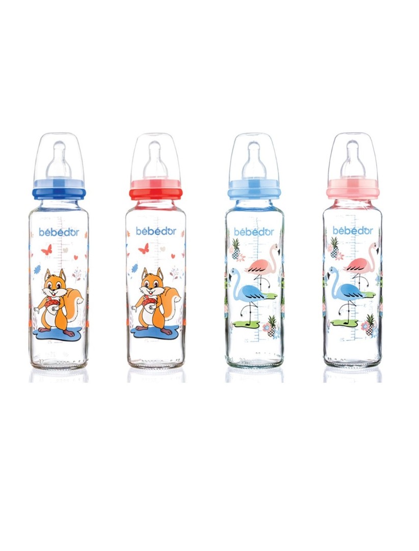 *Пляшечка 31302 Bebedor скляна з малюнком із силіконовою соскою середній потік 250 мл