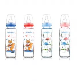 *Пляшечка 31302 Bebedor скляна з малюнком із силіконовою соскою середній потік 250 мл