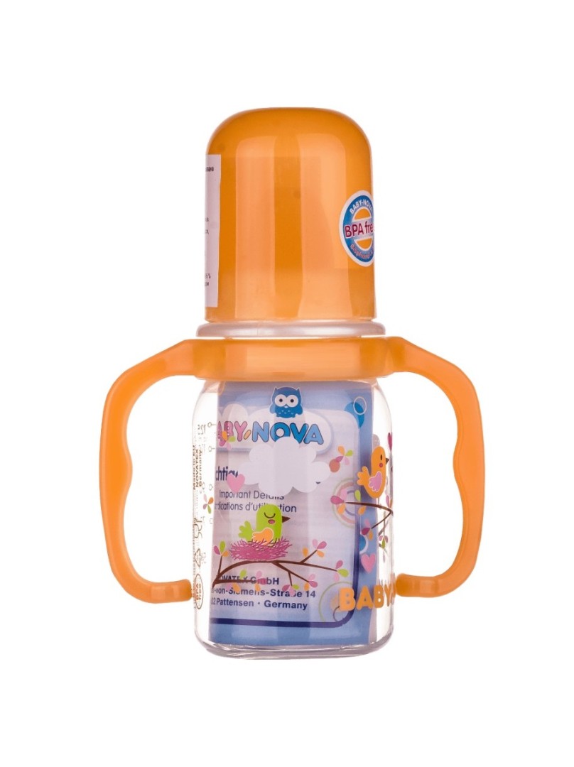 *Бутылочка Baby-nova 46003 Декор пласт с ручками 125мл