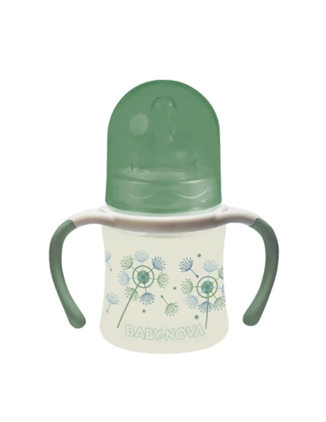 *Пляшечка Baby-nova 45003 пласт. широке шийка Декор з ручкою 150мл