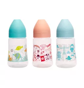 *Пляшечка Lindo з широким горлом силіконовою соскою та антиколіковим регулятором 225 мл