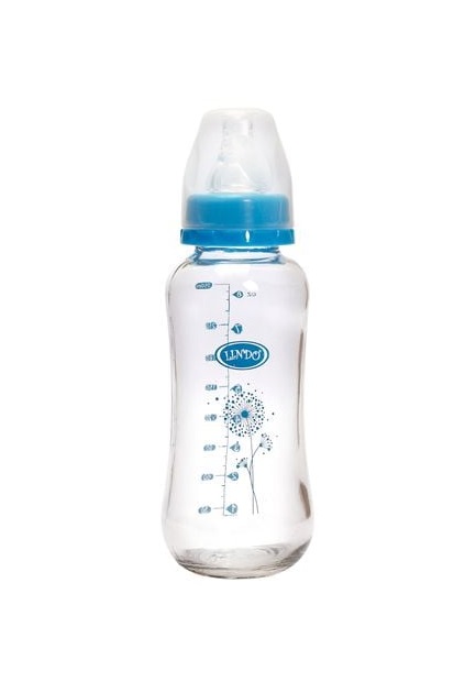 *Пляшечка Lindo для годування з талією та силіконовою соскою скло 250 мл